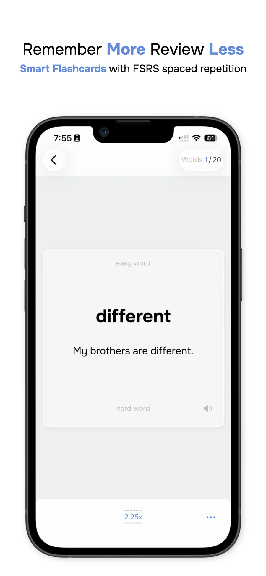 Flashcards with spaced repetition